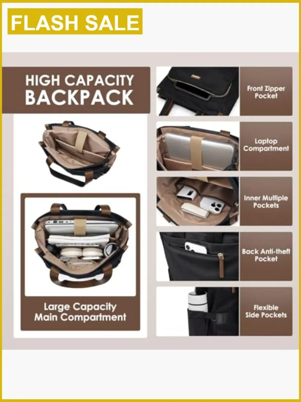 Convertible Laptop Backpack for Women Casual Daypack Tote Work College Travel